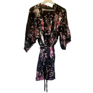 Floral Black Kimono Robe bridesmaid or bride